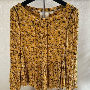Anthropologie Mustard Floral Blouse